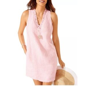 Tommy Bahama Cabana Stripe Sleeveless Shift Linen Dress Large